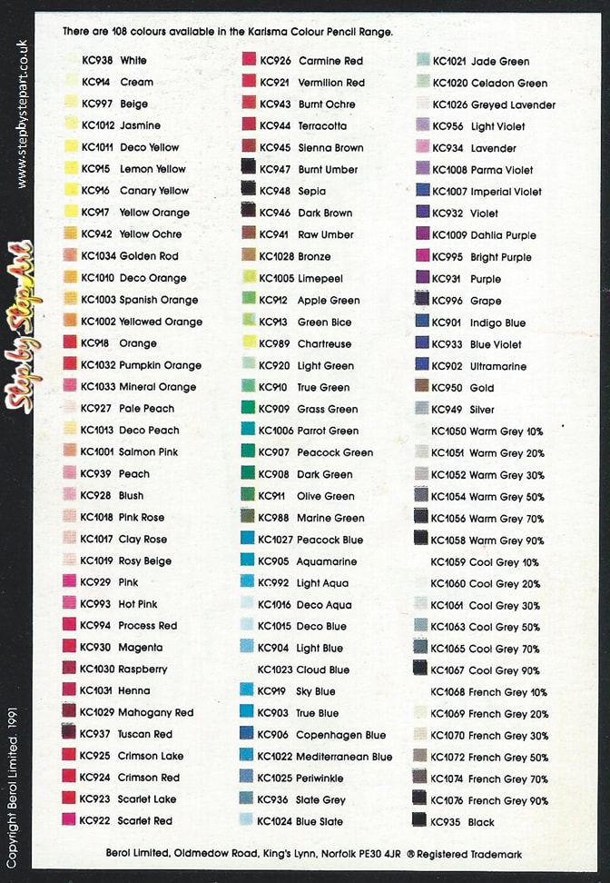 A 108 Karismacolor coloured pencil chart