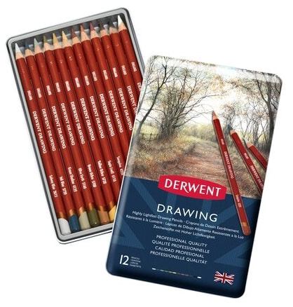 Derwent Drawing coloured pencils tin of 12