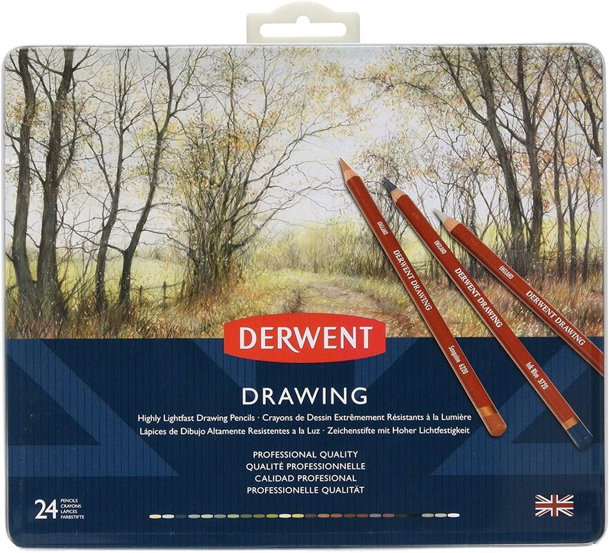 Derwent Drawing coloured pencils tin of 24