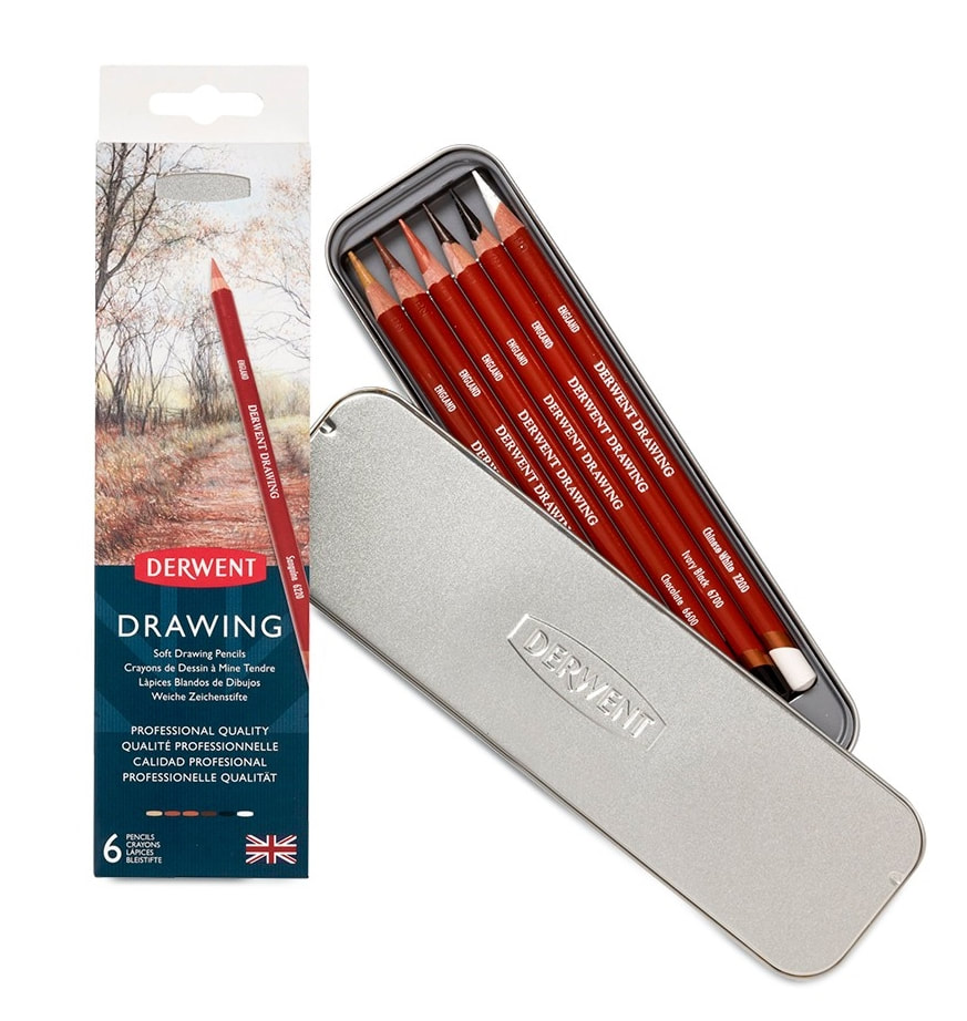 Derwent Drawing coloured pencils tin of 6