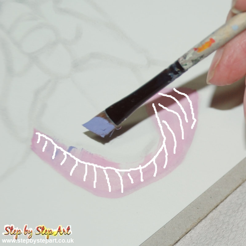 Applying a light pink base  to the sepal of a pink orchid
