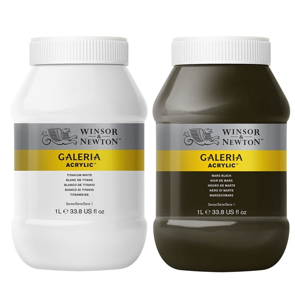 Galeria Acrylic paints 1 Litre pots in White and Black