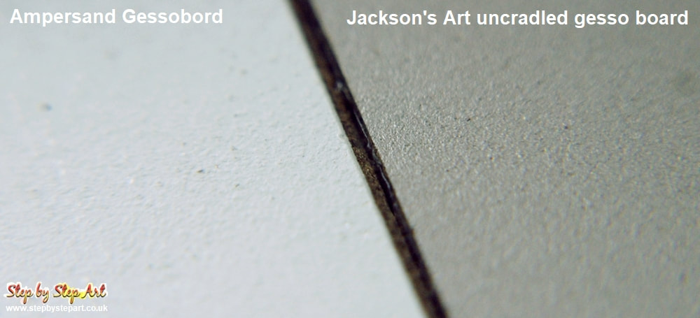 Ampersand gessobord and jackson's art uncradled gesso board magnified comparison