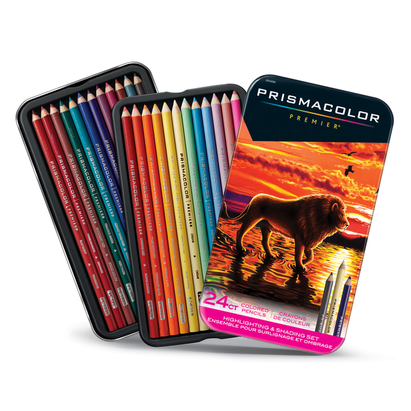 Prismacolor Premier coloured pencils - Highlighting and shading tin of 24