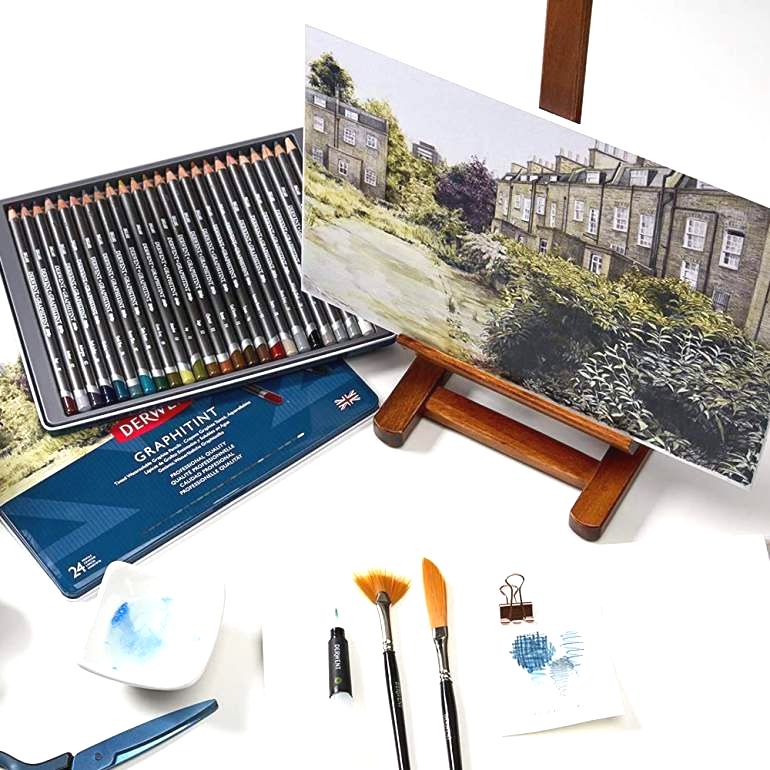 Derwent graphitint pencils, painting and brushes