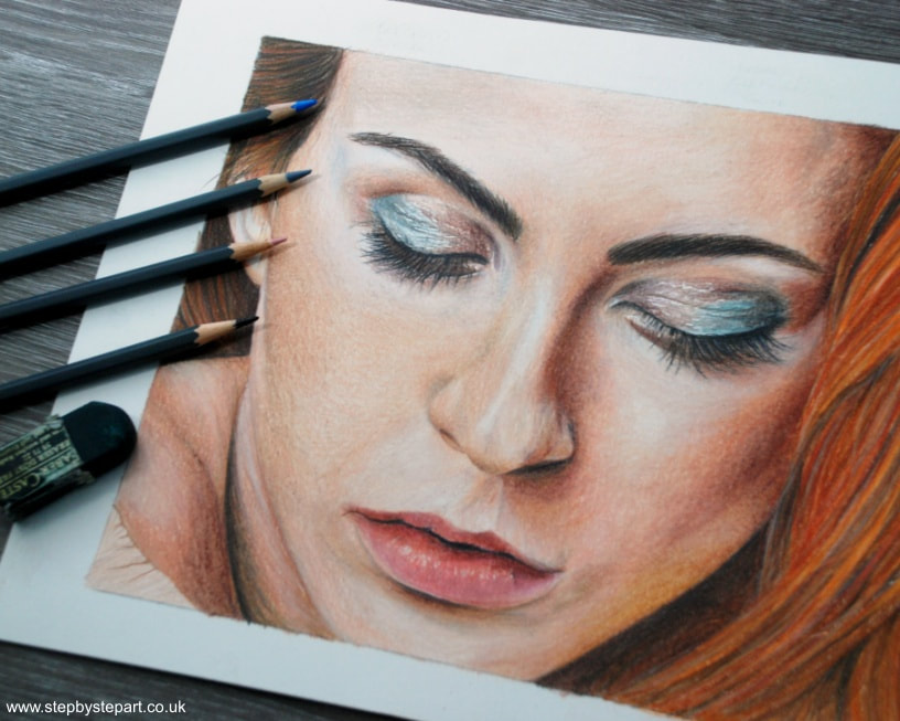 Female drawing using WH Smith coloured pencils