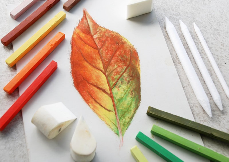 Autumn leaf drawing using prismacolor NuPastels