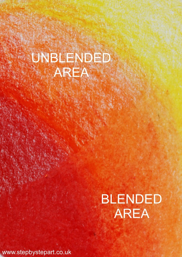 Image showing the blended and unblended areas of Prismacolor premier pencils using the Prismacolor blender pencil