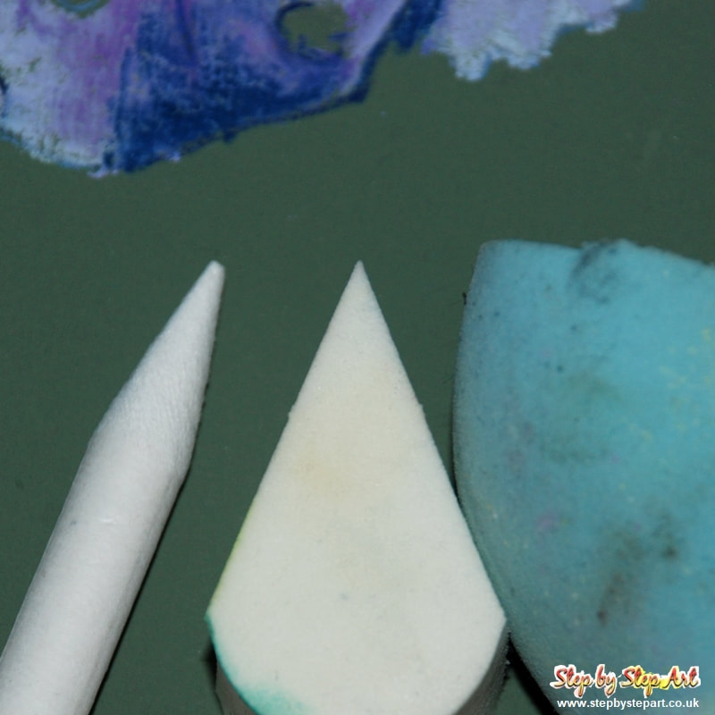 Make up sponges and paper stump to use with pastels