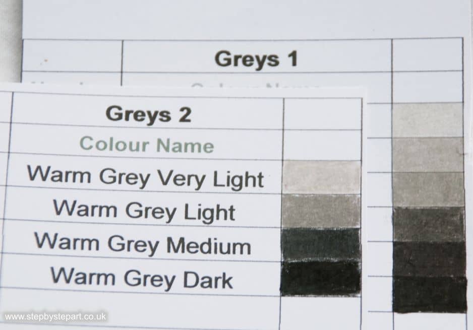 Berol Karismacolor pencils Warm greys older colours versus latter warm greys colour charts