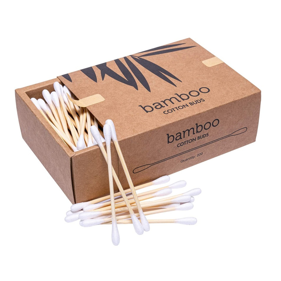 Bamboo cotton buds in a cardboard box - Eco friendly option