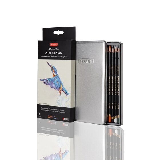 Tin of 12 National Trust set of the Derwent Chromaflow coloured pencil