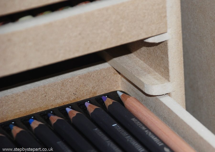 Caran d'Ache Luminance pencils stored in the KX Rack - showing the MDF drawer runners made by Creations by Rod