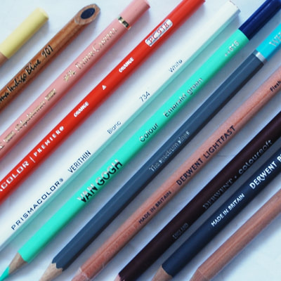 Assorted Coloured pencils including Derwent, Prismacolor, Karismacolor, Van Gogh, Lyra, Faber Castell and WH smith brands
