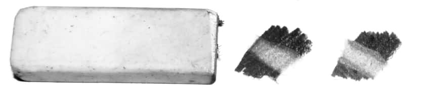 White eraser and comparing the erasing properties of a carbon and graphite pencil