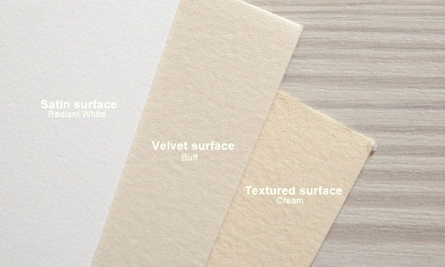 Somerset paper satin radiant white, velvet buff and cream textured 