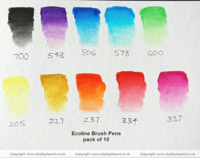 Colour chart of the 10 pack Ecoline brush pens