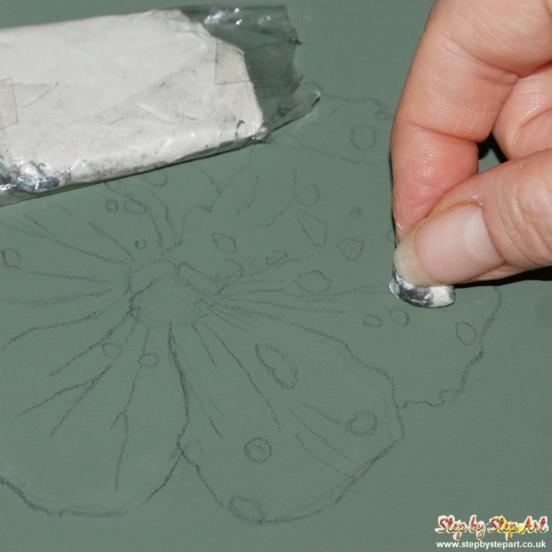 erasing the harsh outlines of a violet flower drawing