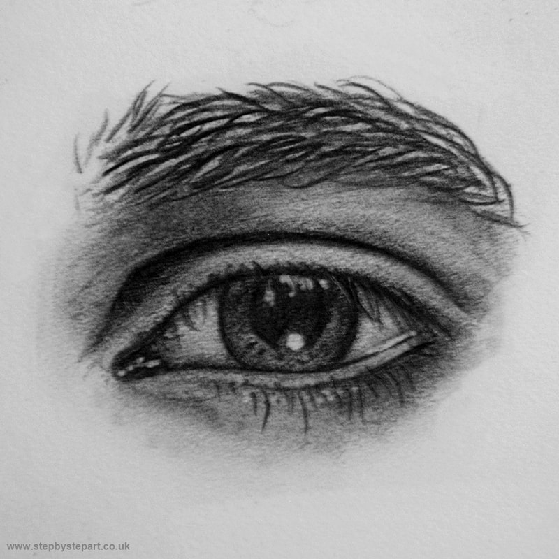 Male eye drawn in graphite for a tutorial