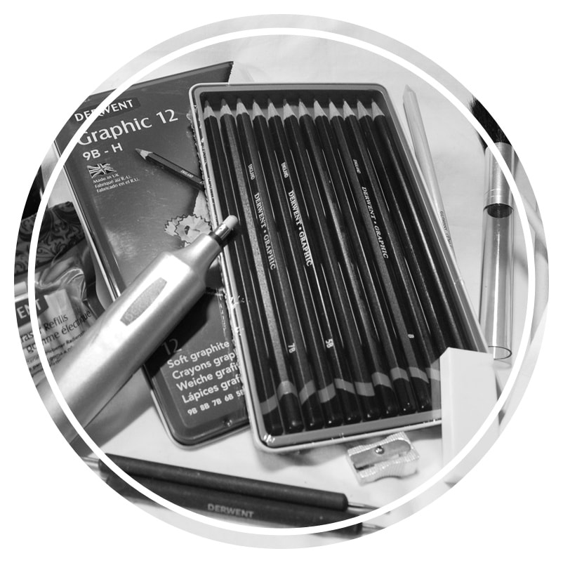 Derwent graphite pencil set and pencil accessories