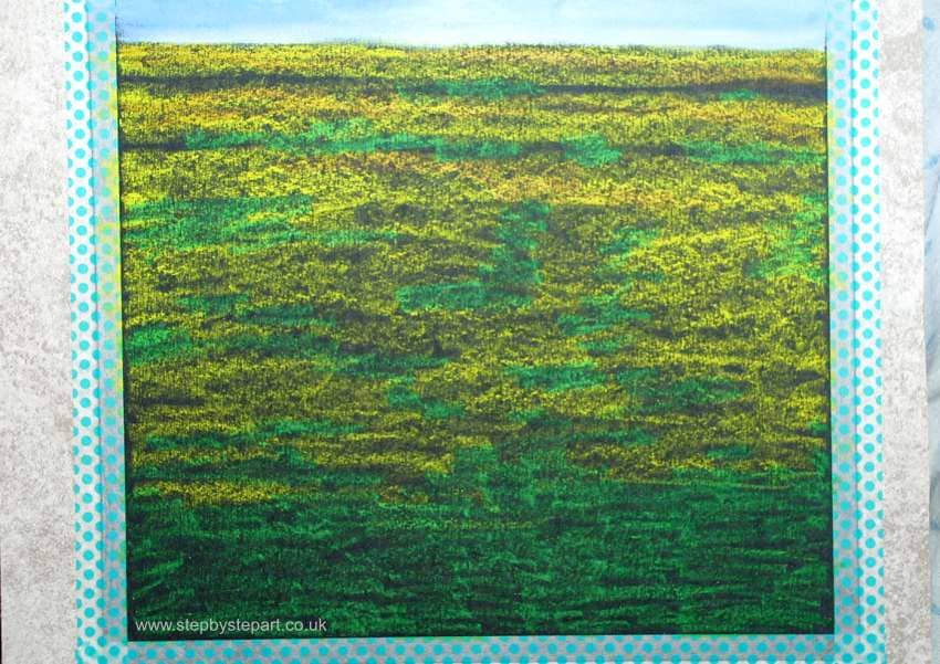 The early foundations of a Wild flower meadow using oil pastels