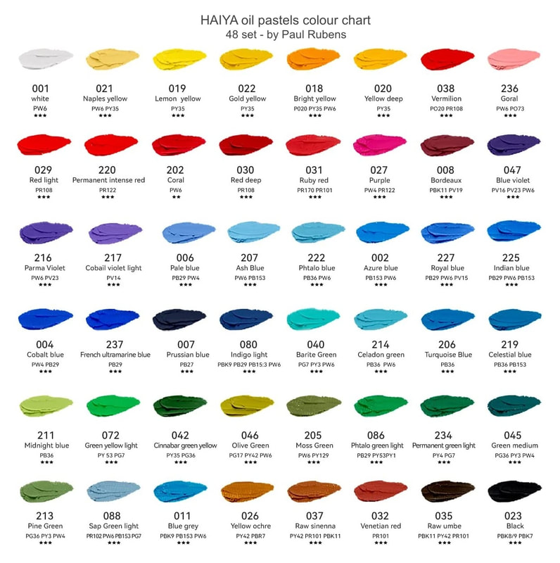 Paul Rubens HAIYA oil pastels 48 set colour chart