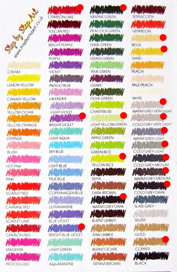 Berol Karisma coloured pencils 72 colour chart - the original colours