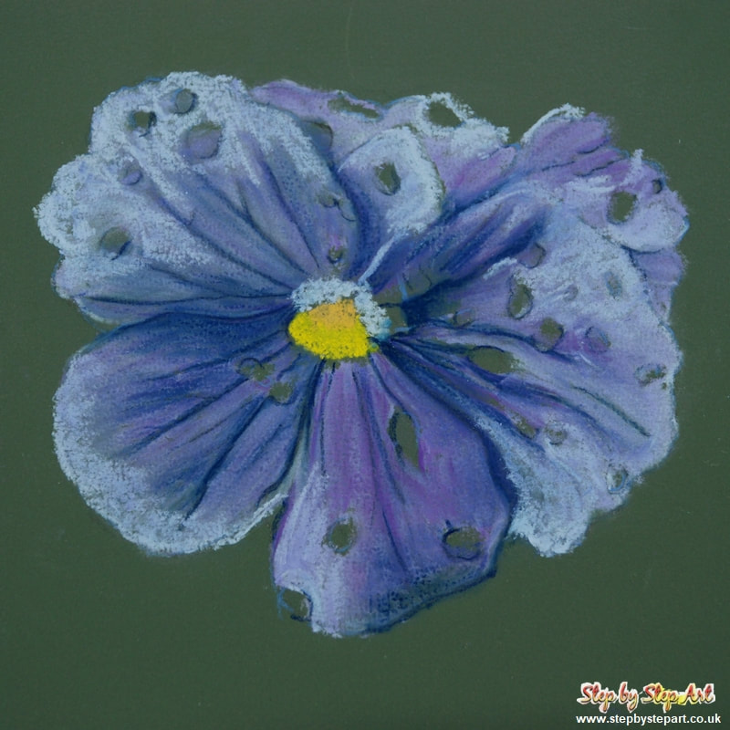 Layering highlights on a pastel violet flower drawing