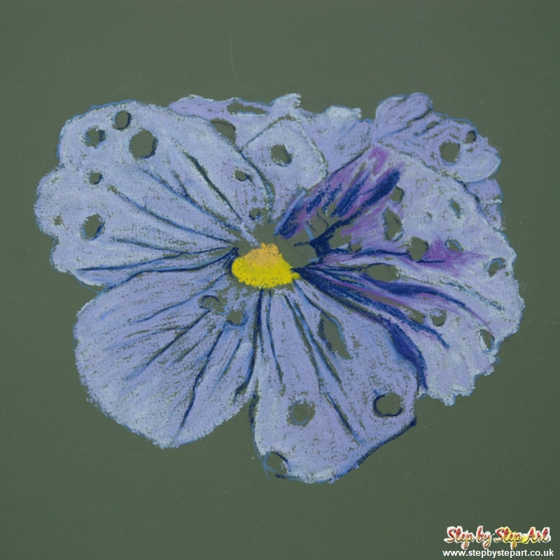pale base layers applied to a pastel violet flower drawing