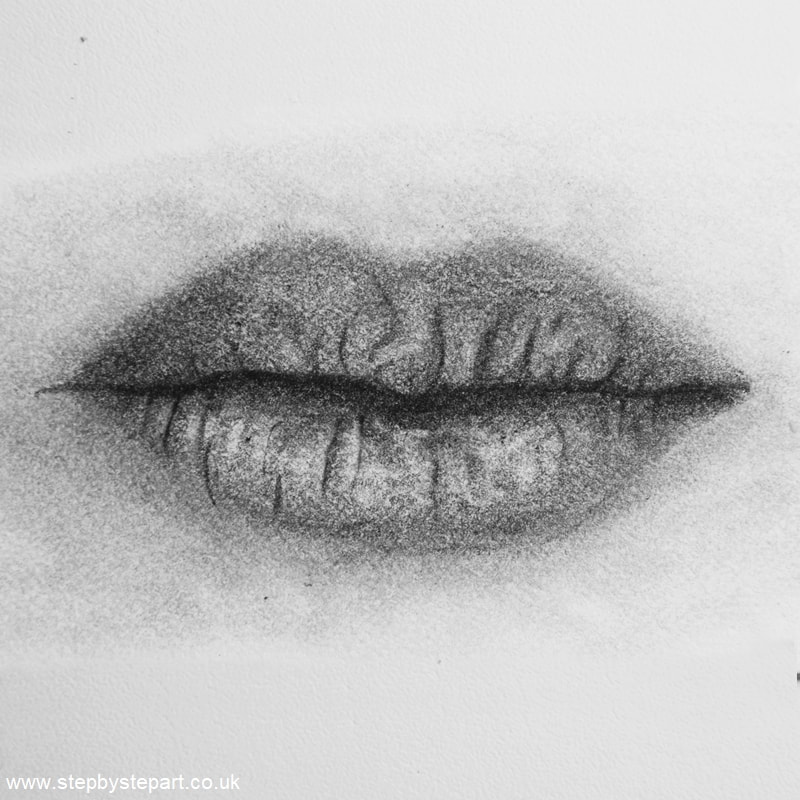 Male mouth drawn in graphite for a tutorial
