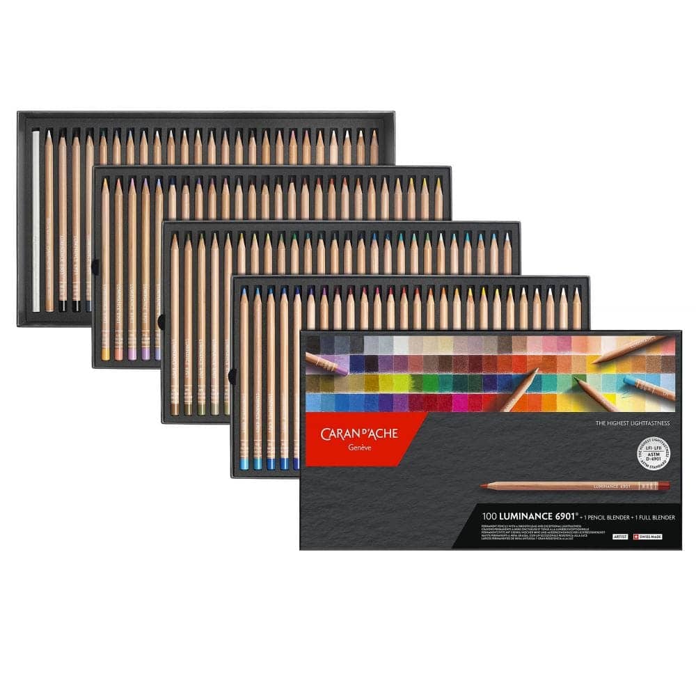 Caran Dache Luminanace Coloured pencils in a tin of 76 colours