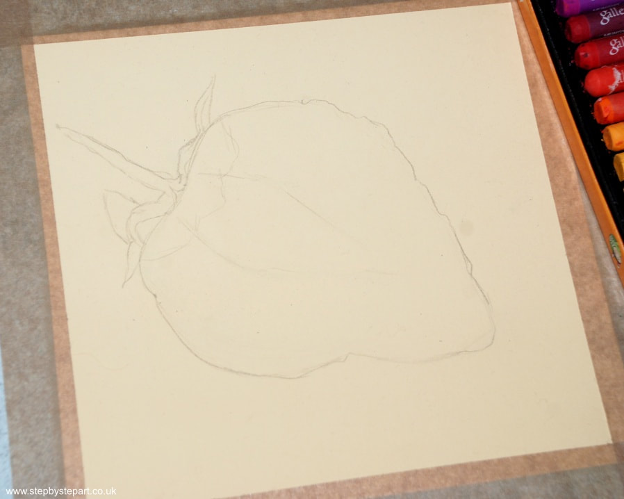 Outline of a strawberry on Clairfontaine Pastelmat in Buttercup