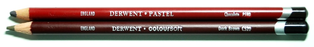 Derwent's pastel pencil Chocolate and Derwent's Coloursoft pencil Dark Brown