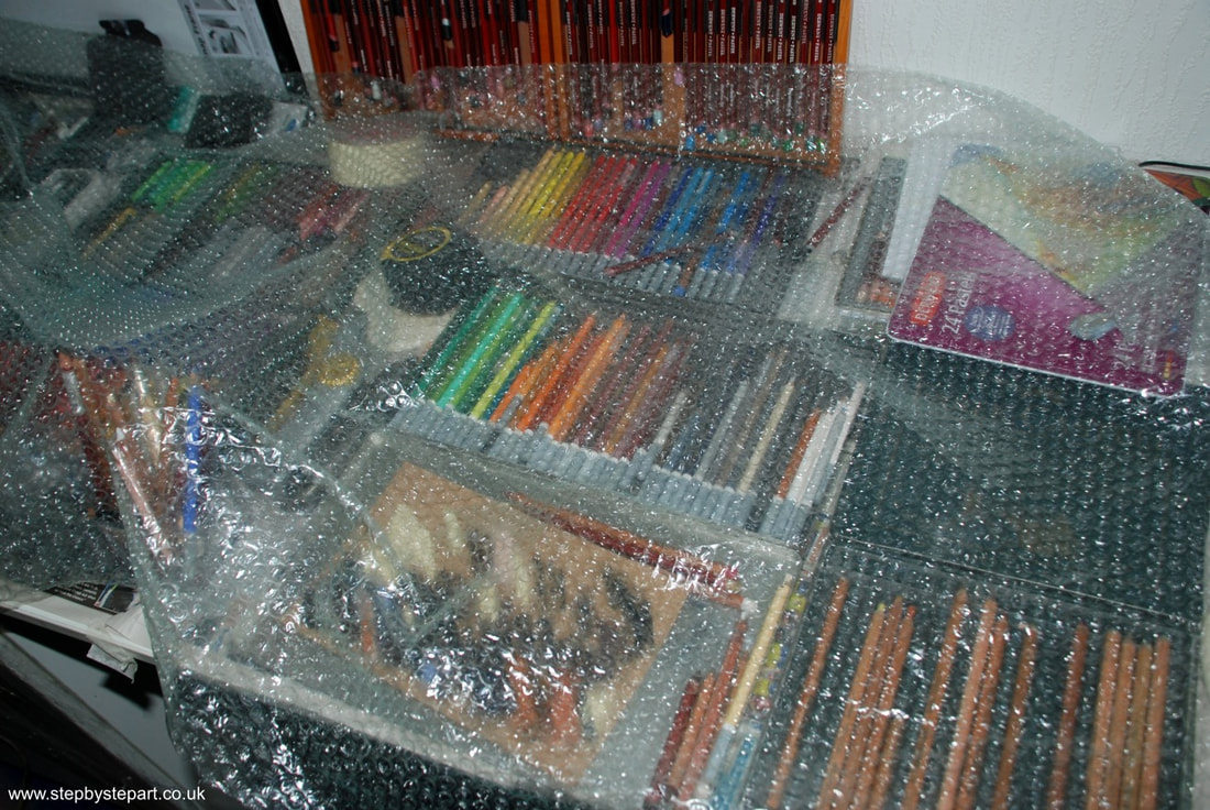 pastels covered with bubble wrap