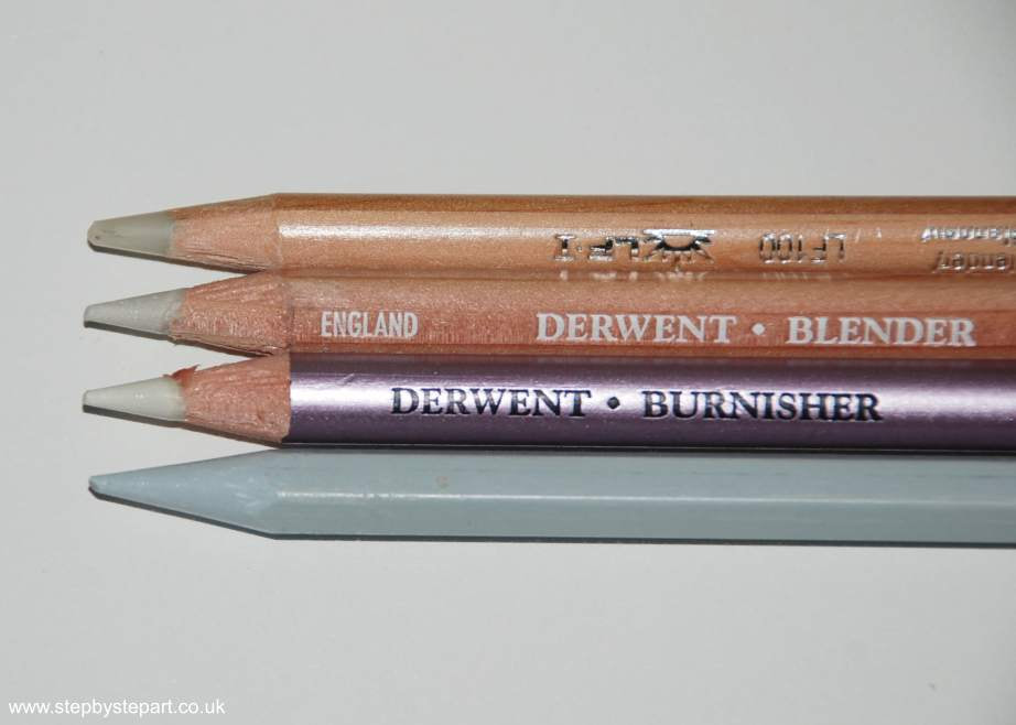 Prismacolor blender, Caran d'Ache Luminance full blender, Derwent blender and burnisher pencils