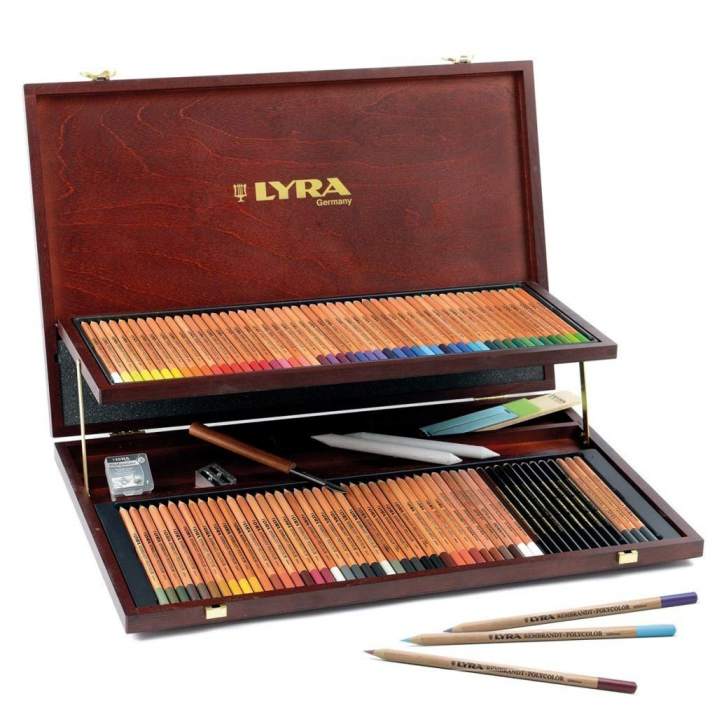 Lyra polycolor coloured pencils - wooden box of 72 and accessories