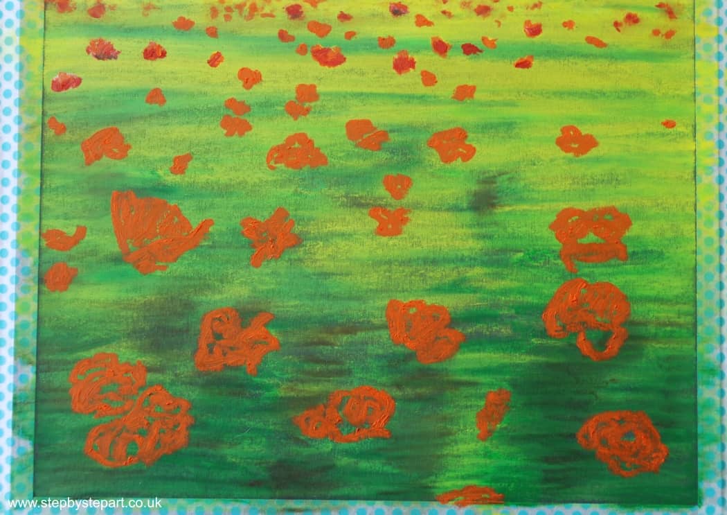 Applying a Base to the Poppies using the Mandarin Sennelier oil pastel