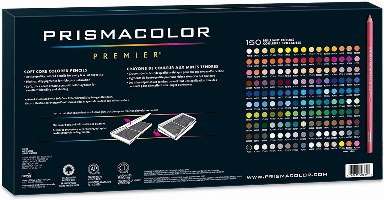 Back of box on the Prismacolor Premier set of 150 colours