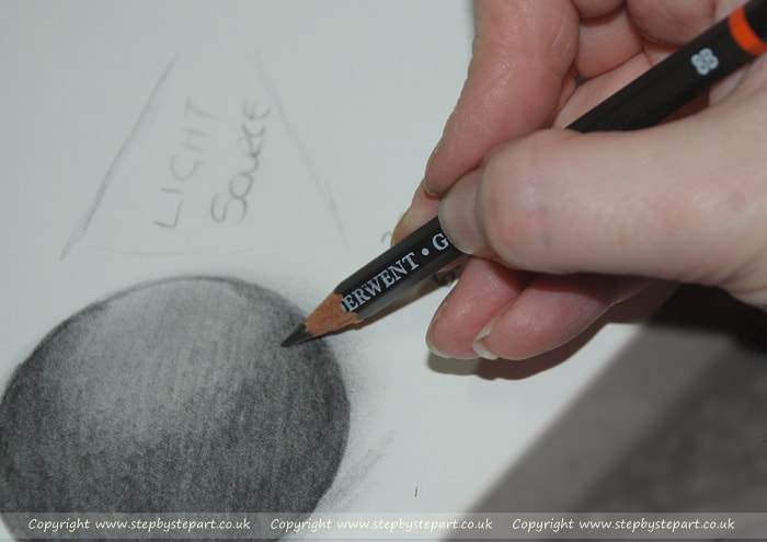 applying 8B grade of derwent graphite pencil to a circle