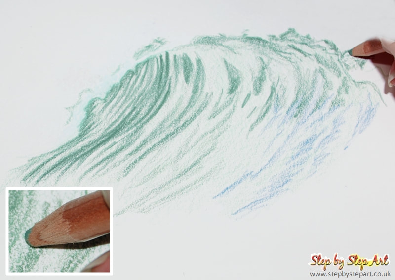 Applying tones of Green Earth to a wave pencil tutorial