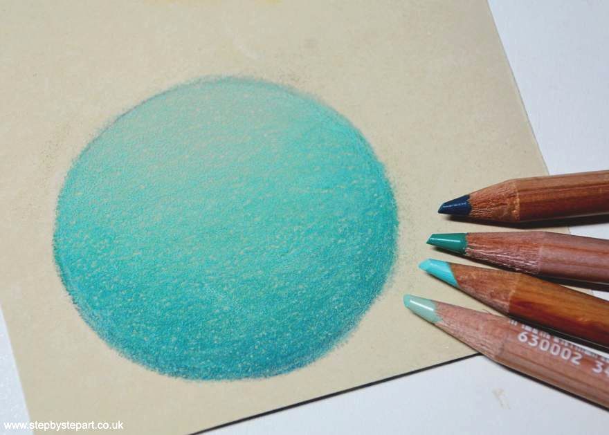 Coloured pencils mixed with colored pencil powder and Caran d'Ache Luminance pencils