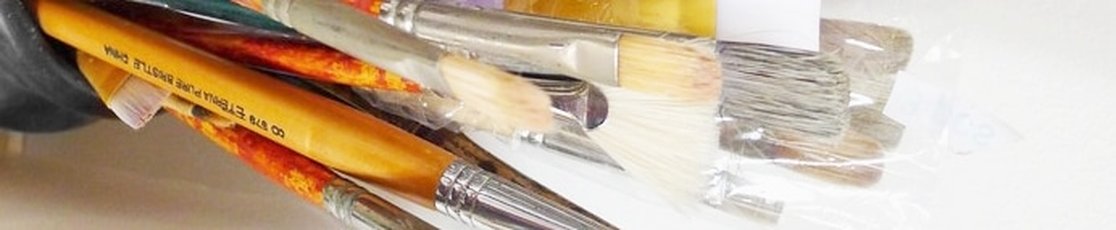 Paintbrushes of various types used by Welsh artist Chris Chalk