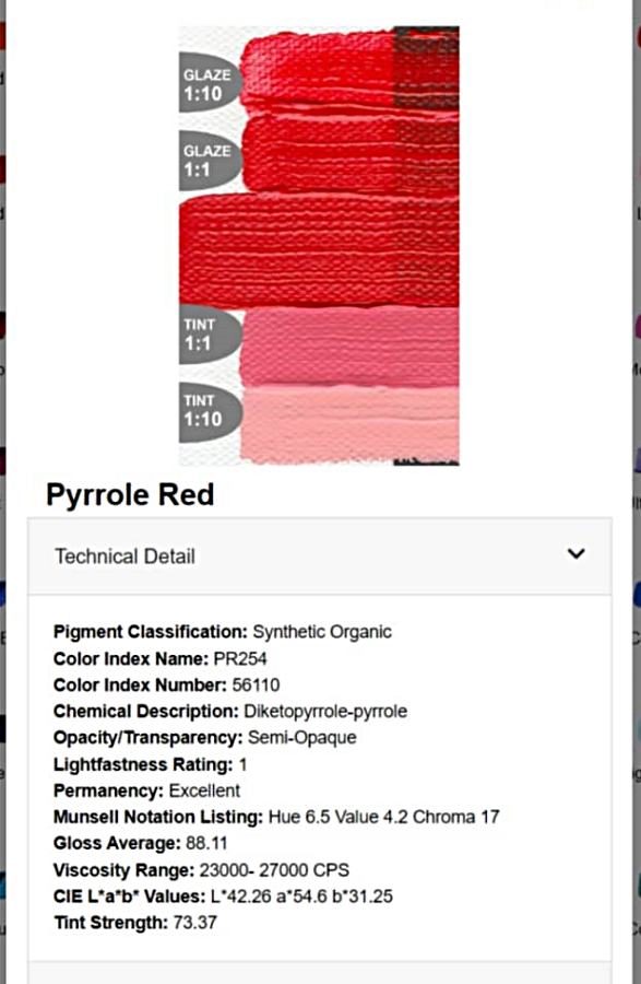Pyrrole Red GOLDEN heavy body acrylic paint technical details