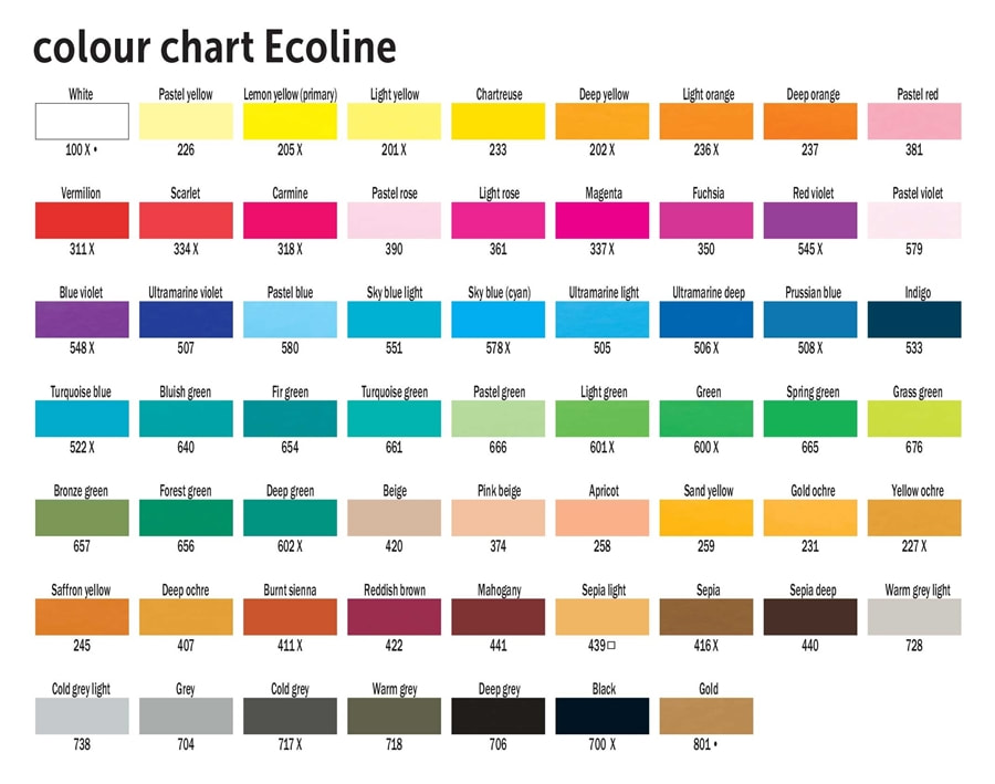Royal Talens Ecoline brush pen Colour chart