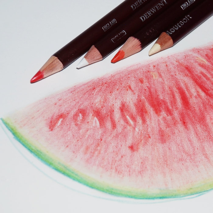 Watermelon in coloured pencils art tutorial using Derwent Coloursoft pencils