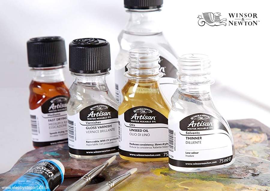 Artisan water mixable mediums varnish, fast drying, linseed oil and thinner
